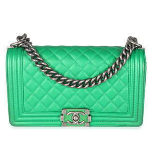 Chanel Green Quilted Lambskin Enamel CC Old Medium Boy Bag